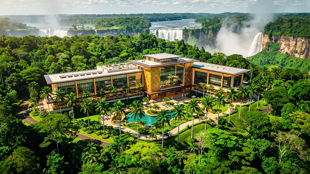 Casino Iguazú en Puerto Iguazú, Misiones — rodeado de vegetación tropical junto a las Cataratas
