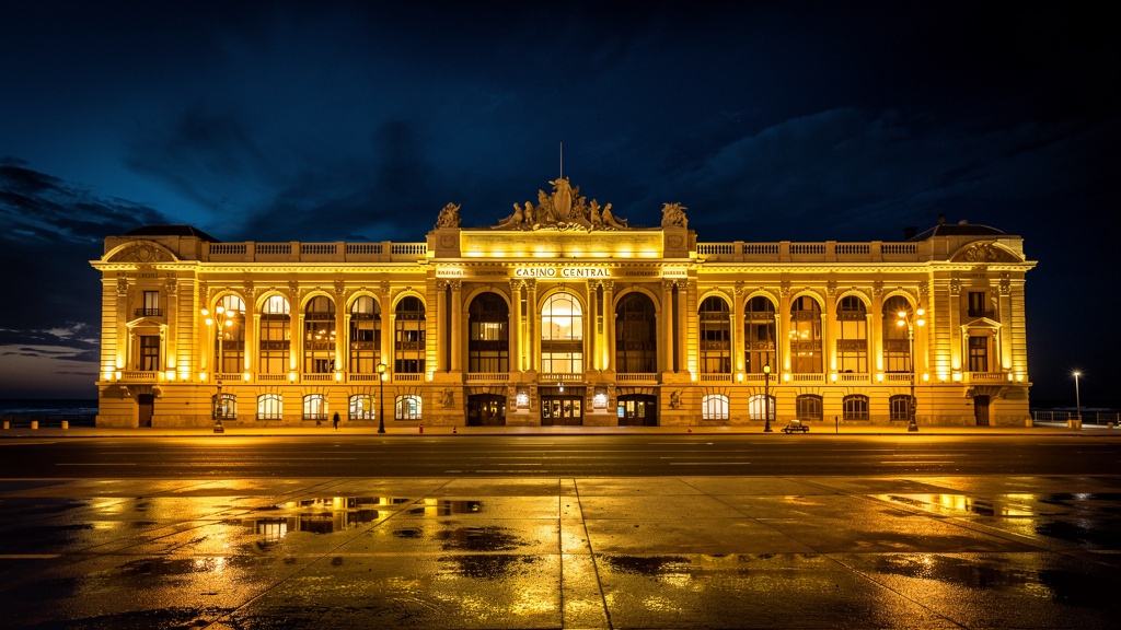 Casino Central de Mar del Plata, fachada exterior nocturna