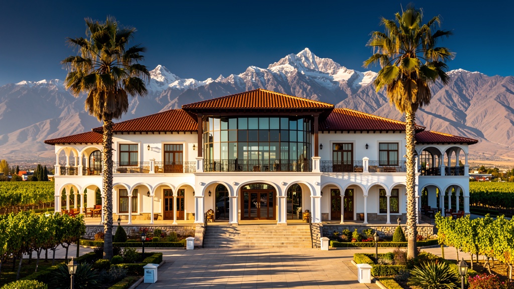 Casino de Mendoza con los Andes de fondo — arquitectura colonial y moderna, provincia cuyana