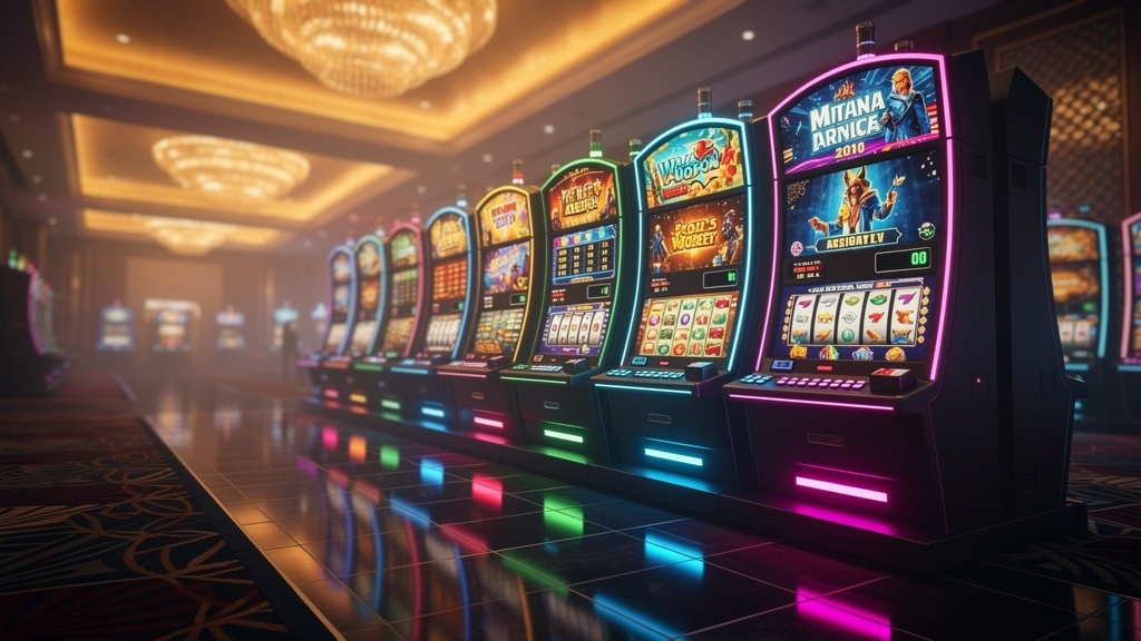 Sala de tragamonedas iluminada en casino